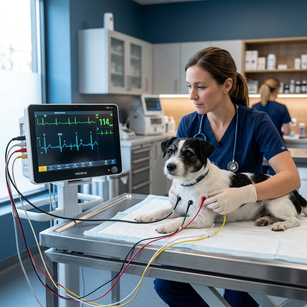 Exame de eletrocardiograma veterinário no IRV
